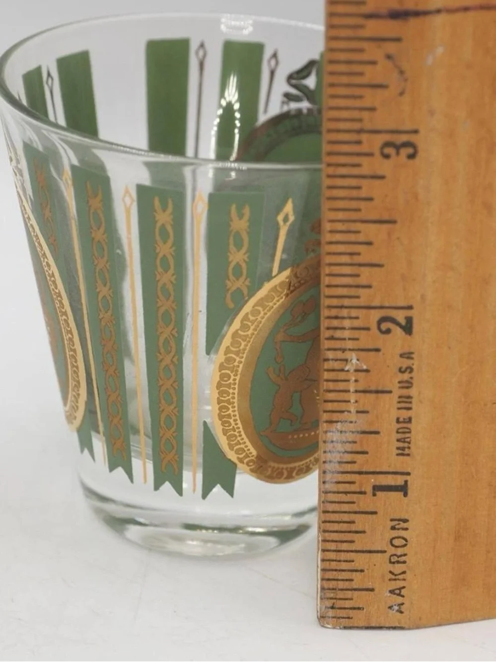 CERA Lot of 6 Athena & Cupid Green & Gold Double Shot Glasses